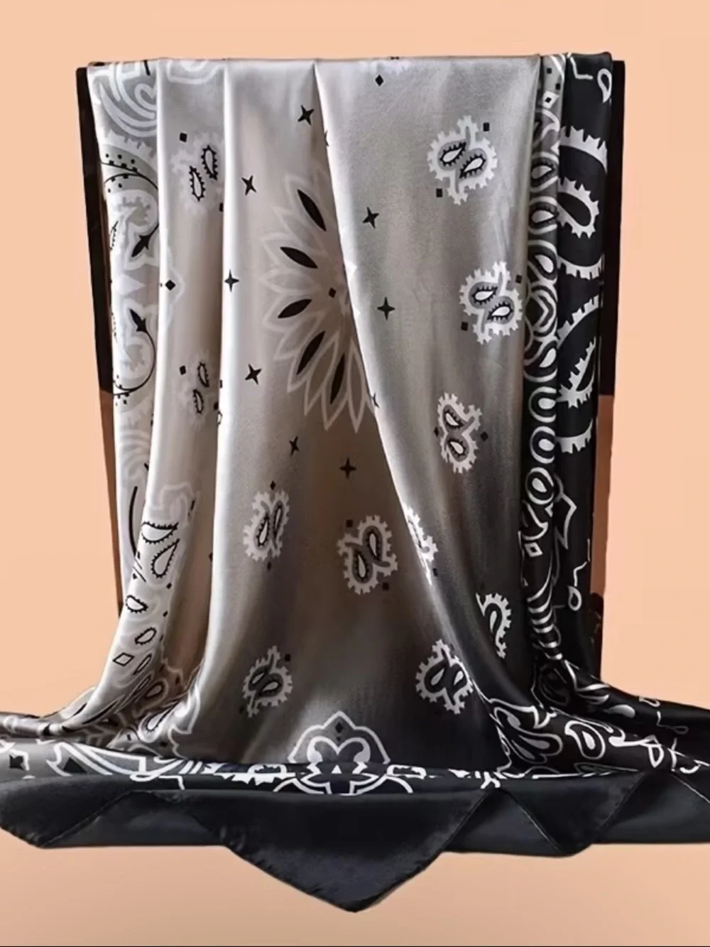 Ombre Paisley Scarf - Black & Taupe